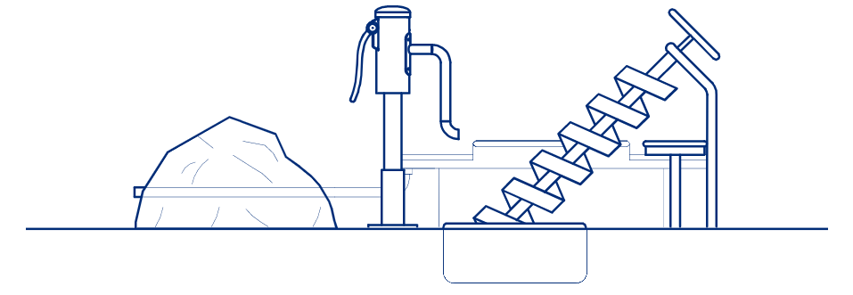 Illustration einer Wasserpumpe und einer archimedischen Schraube.