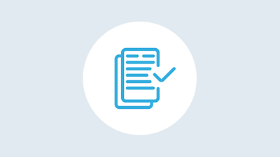 Blaues Icon-Auftrag absenden in weißem Kreis auf grauem Hintergrund 