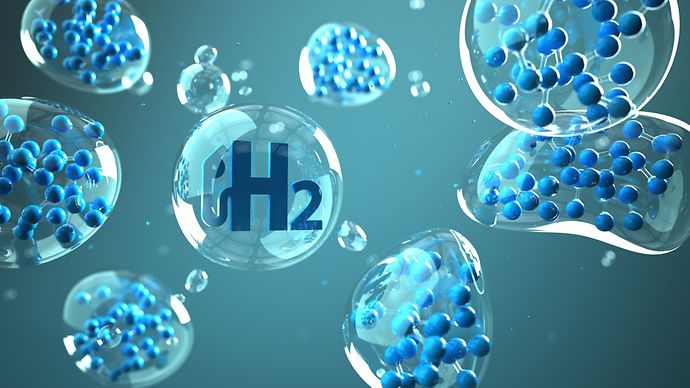 Schaubild mit Wasserstoffmolekülen und dem Symbol H2
