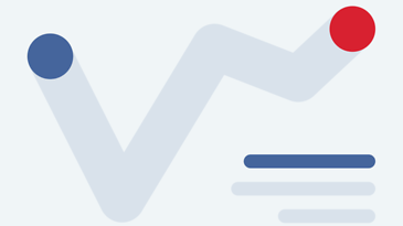 Ein Diagramm mit blauem Punkt links, Zickzacklinie in der Mitte und rotem Punkt rechts.