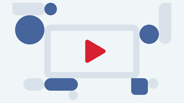 Ein rotes Dreieck in der Mitte, umgeben von blauen und grauen geometrischen Formen auf hellem Hintergrund.