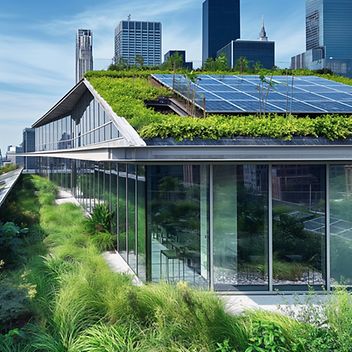 Begrüntes Glashaus auf einer Dachterrasse, Im Hintergrund eine Großstadt