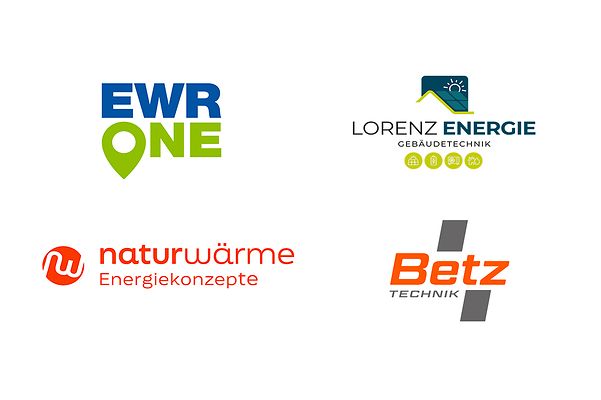 Logos von EWR One, Lorenz Energie, Naturwärme, Betz Technik